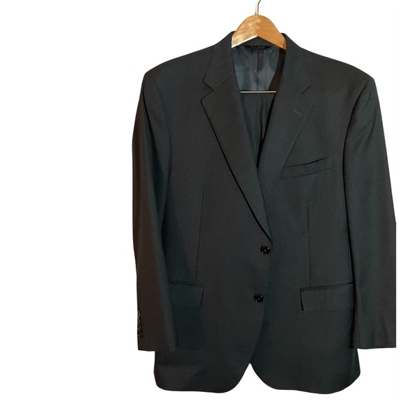 Jos. A. Bank Signature Gold Mens Suit Black 2 Button Pleated Cuffed 42R 36x29